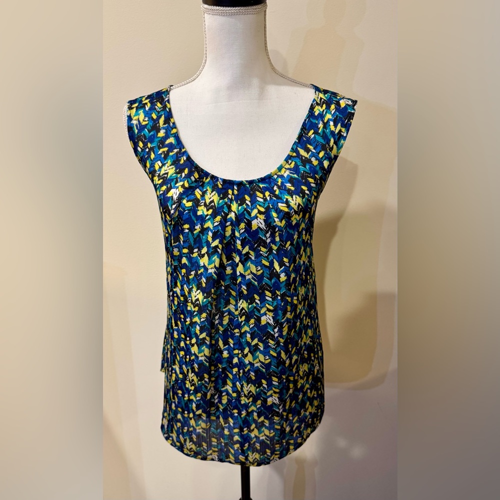 Kasper Blue and Yellow Chevron Tank Top